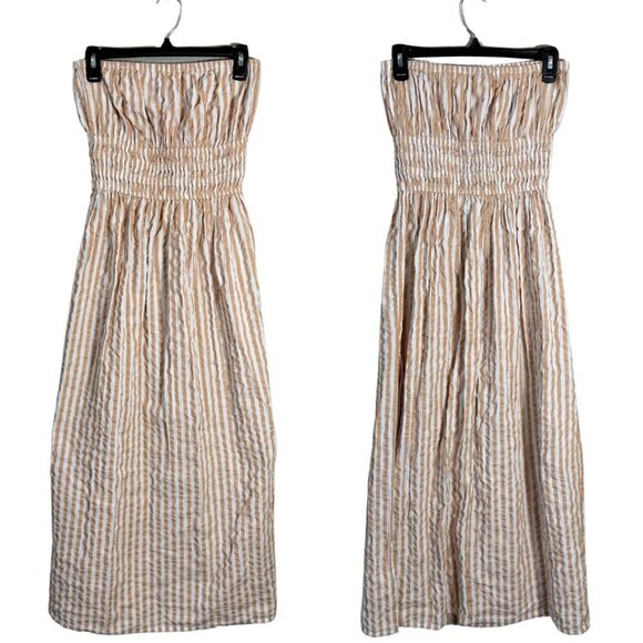 Topshop Textured Bandeau Beach Maxi Dress in Brown Stripe Women's 0-2 Seersucker - Picture 4 of 16